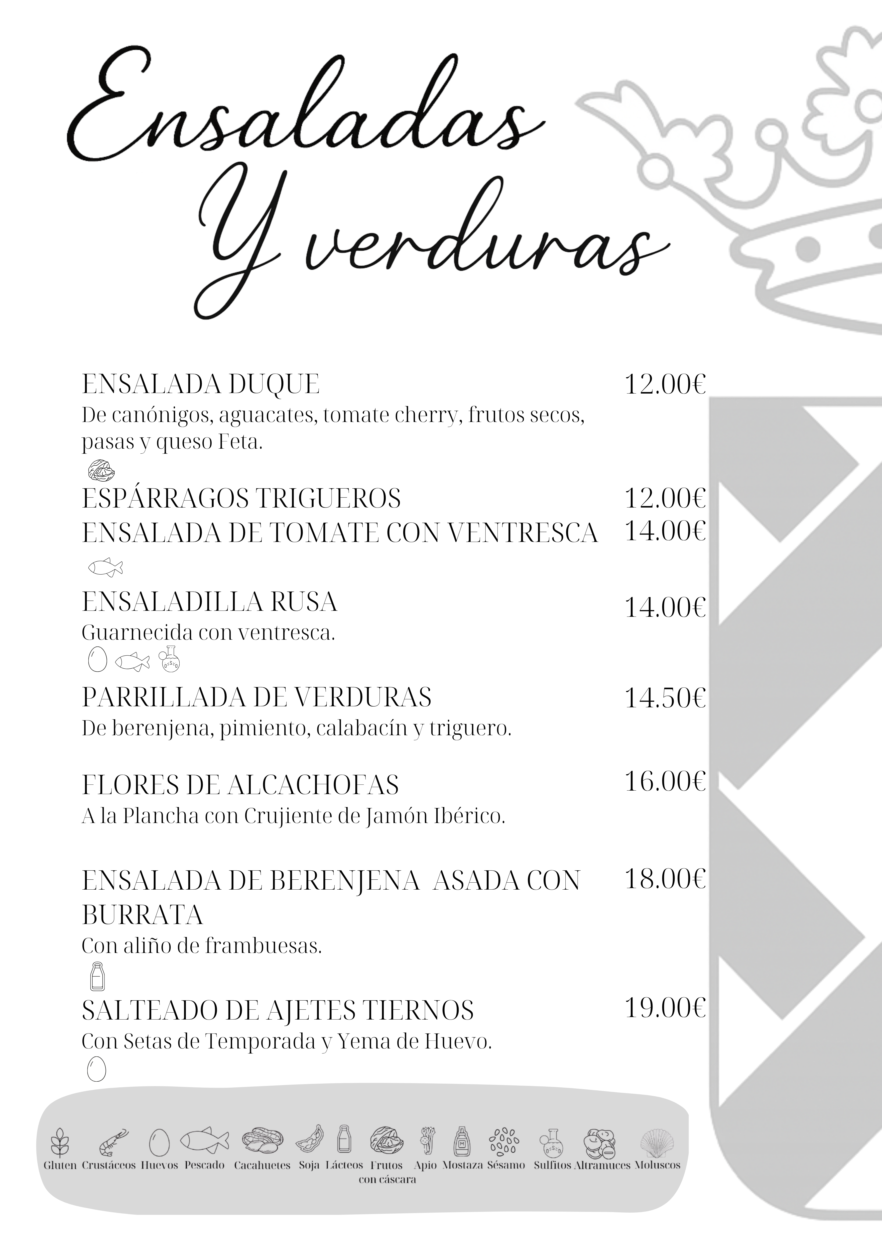 Ensaladas y verduras - carta